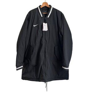 Nike Mens Longline Parka Coat XL Black Windbreaker Baseball Oversized Jacket Y2K